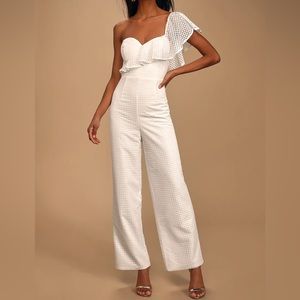 White Mesh One Shoulder Jumpsuit - Lulu’s